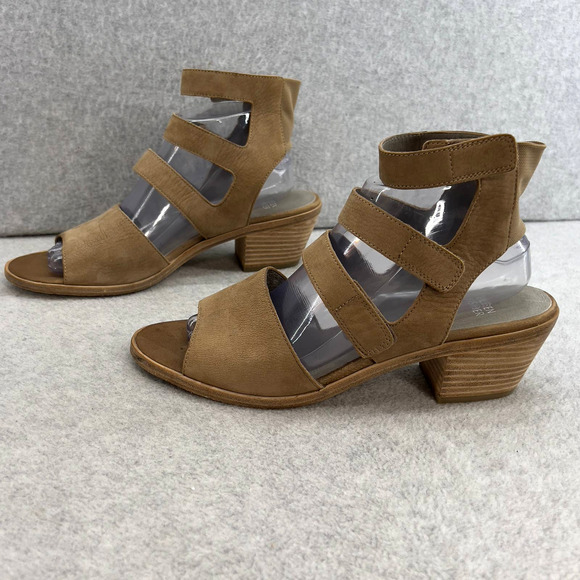 Eileen Fisher Vessey Leather Ankle Strap Sandal-Brown Tan-Block Heel -Women 9.5 - Picture 5 of 10